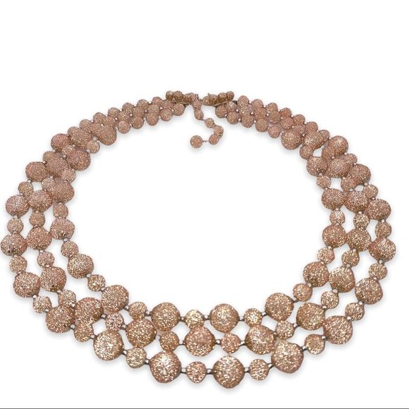 𝅺vintage Triple Layer Golden Bead Japanese Necklace - Picture 2 of 9